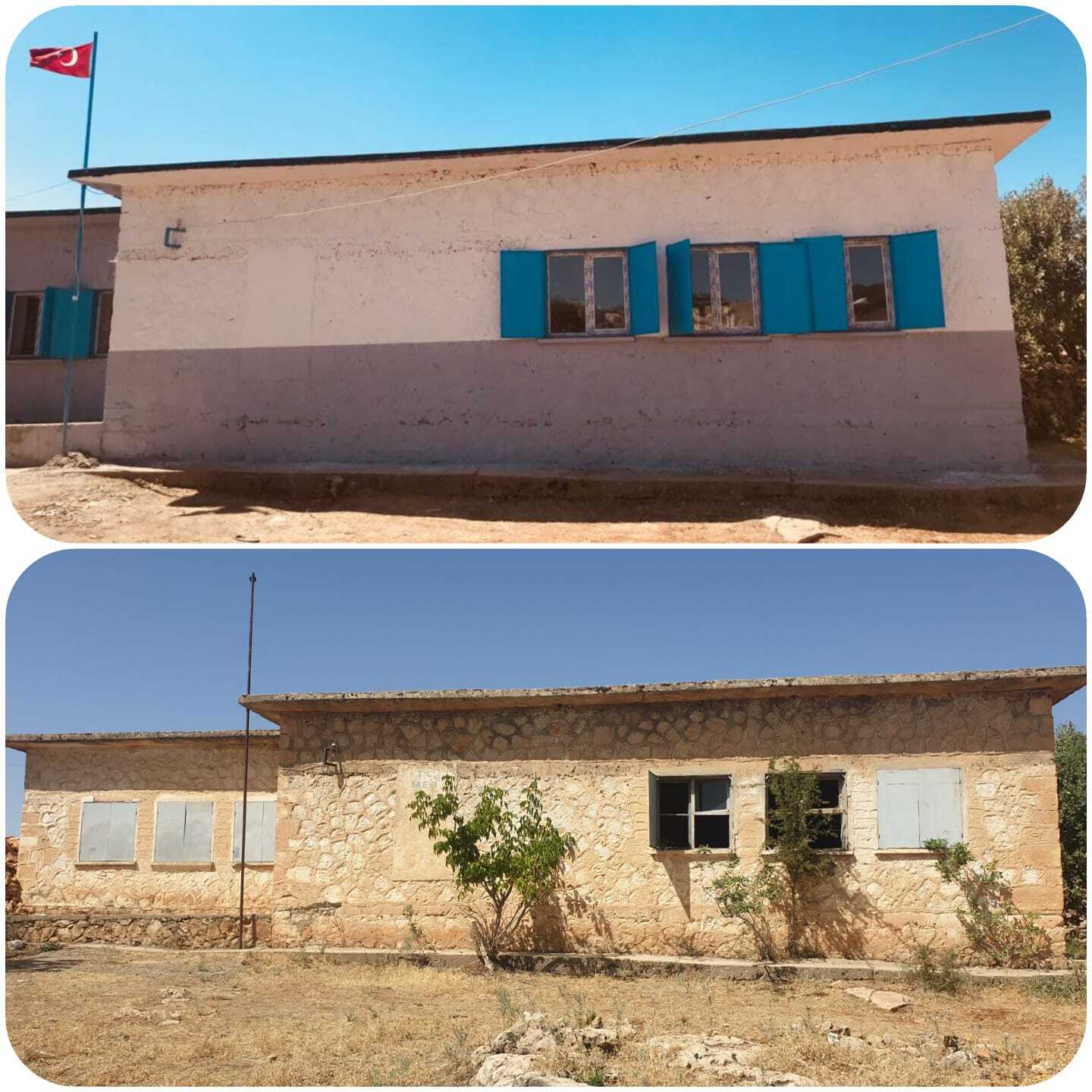 Güzelağaç İlkokulu — bina onarım öncesi ve sonrası