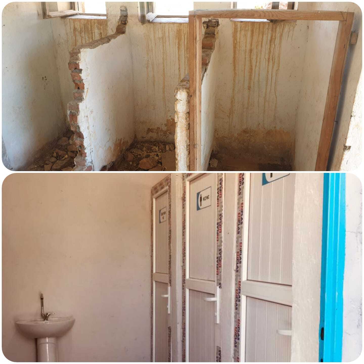 Güzelağaç İlkokulu — lavabolar onarım öncesi ve sonrası
